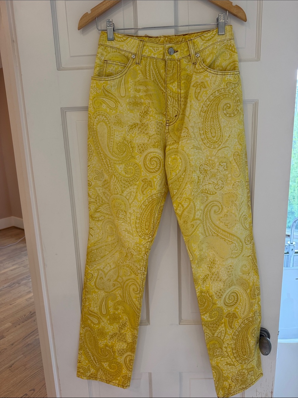 Etro Yellow Paisley High-Rise Jeans